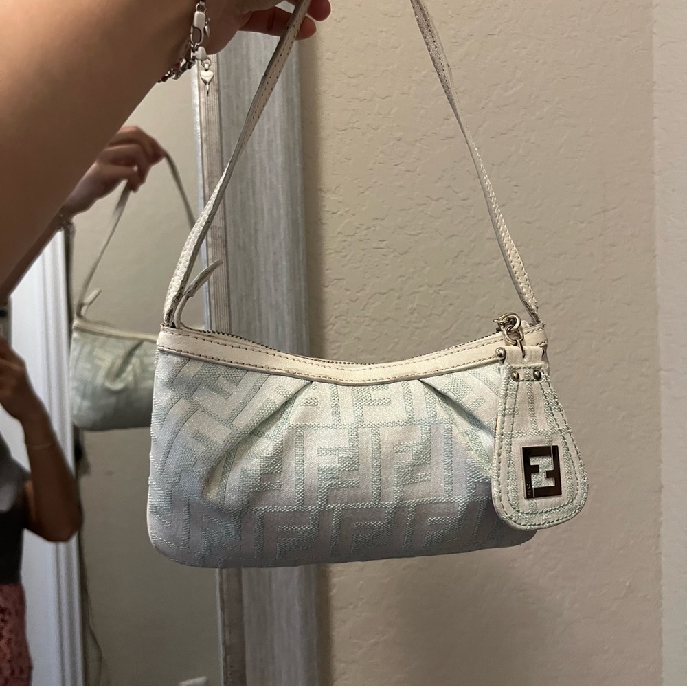 RARE Fendi Vintage Monogram Glitter Canvas Leather Pochette Handbag